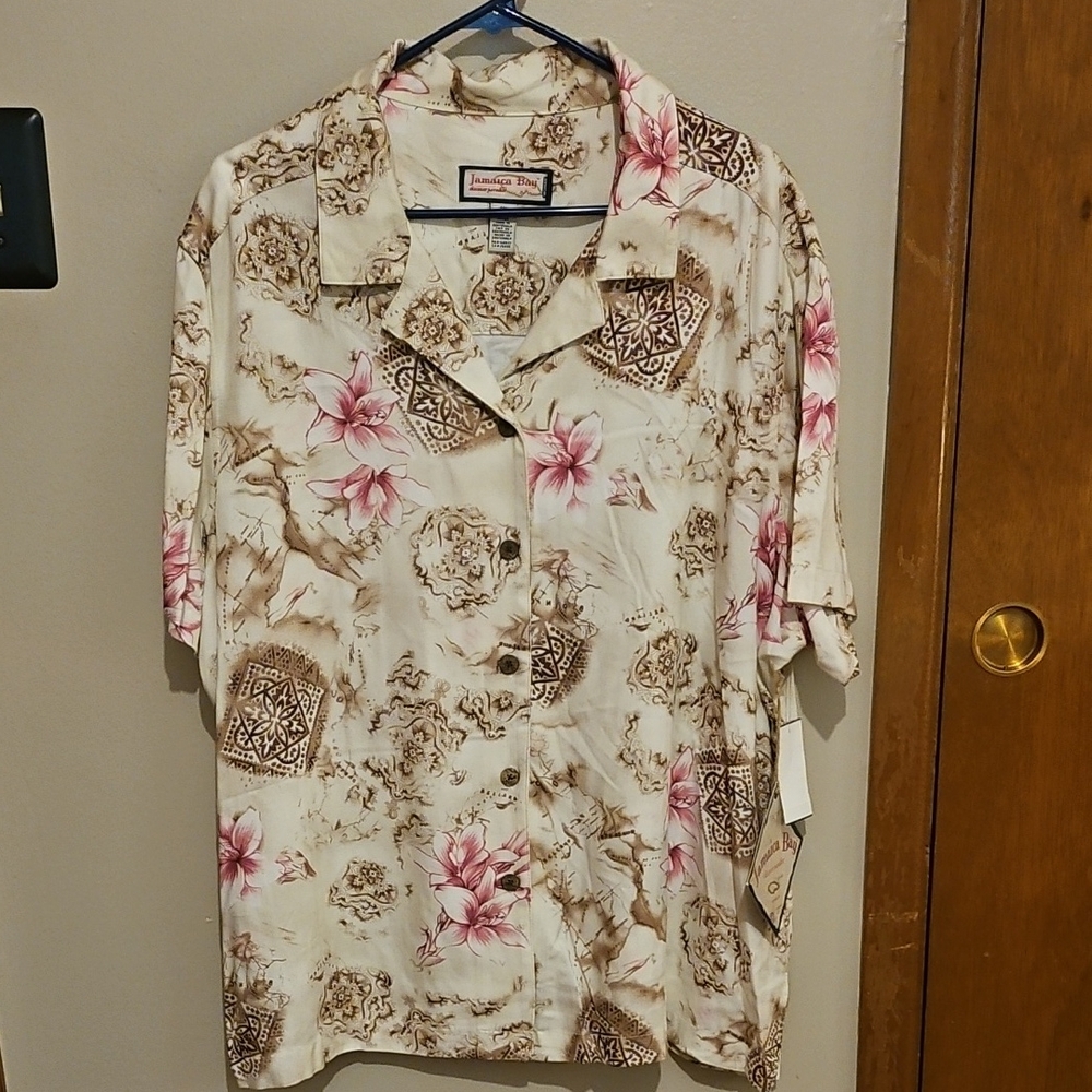 Jamaica Bay Beige And Pink Vacation Island Shirt NWT